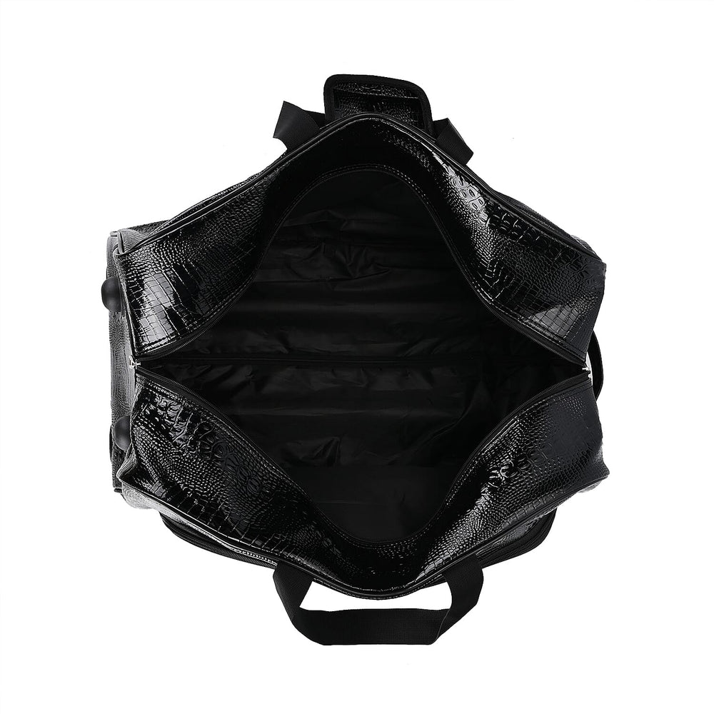 Passage Leatherette Croc Pattern Travel Bag with Adjustable Handle - Wheel - Black