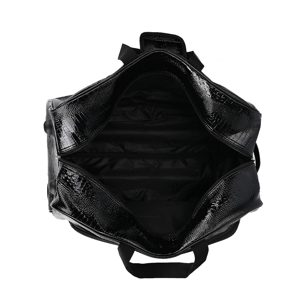 Passage Leatherette Croc Pattern Travel Bag with Adjustable Handle - Wheel - Black