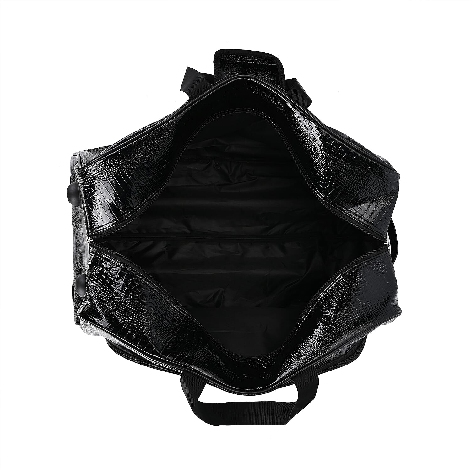 Passage Leatherette Croc Pattern Travel Bag with Adjustable Handle - Wheel - Black
