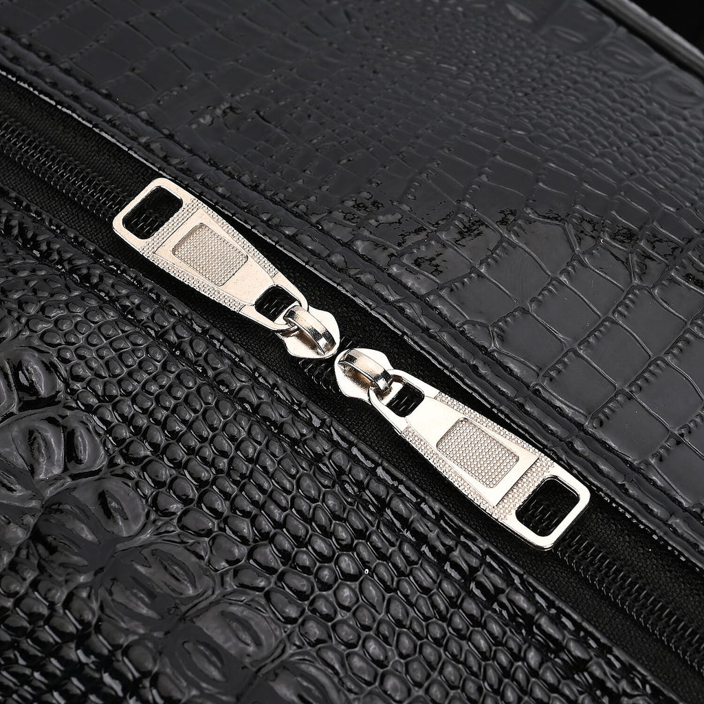 Passage Leatherette Croc Pattern Travel Bag with Adjustable Handle - Wheel - Black