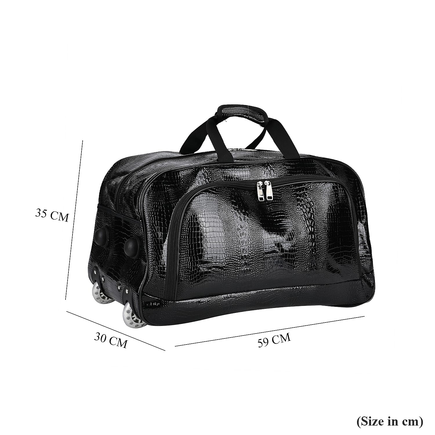 Passage Leatherette Croc Pattern Travel Bag with Adjustable Handle - Wheel - Black