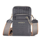 Passage Embossed Crocodile Pattern Crossbody Bag with Card Slot & Shoulder Strap - Charcoal