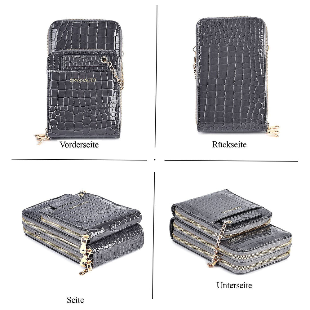 Passage Embossed Crocodile Pattern Crossbody Bag with Card Slot & Shoulder Strap - Charcoal