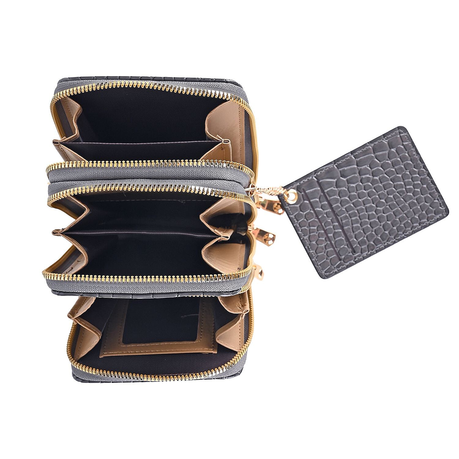 Passage Embossed Crocodile Pattern Crossbody Bag with Card Slot & Shoulder Strap - Charcoal