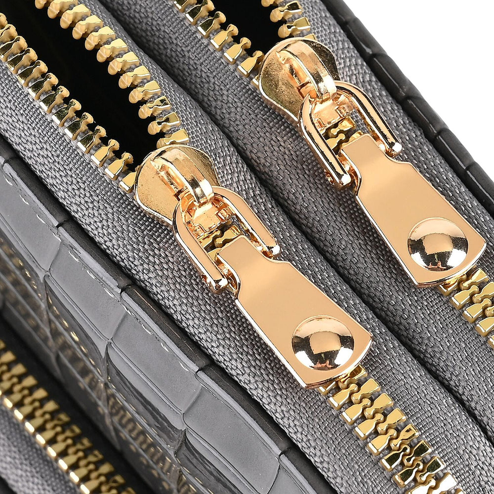 Passage Embossed Crocodile Pattern Crossbody Bag with Card Slot & Shoulder Strap - Charcoal
