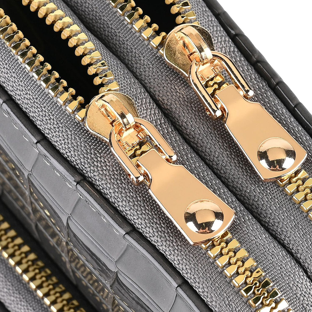 Passage Embossed Crocodile Pattern Crossbody Bag with Card Slot & Shoulder Strap - Charcoal