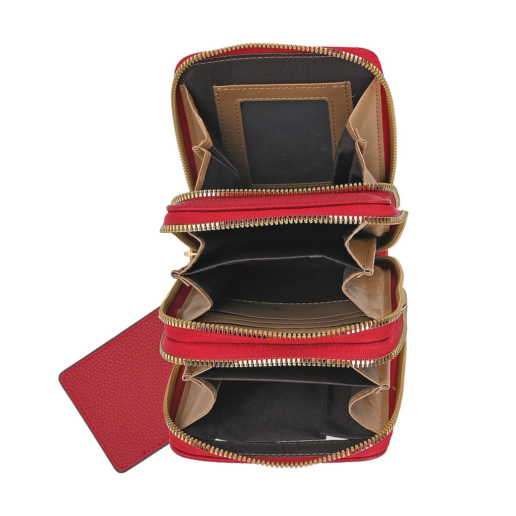 Passage PU Patterned Crossbody Bag (Size 18x6x11 cm) - Red & Black