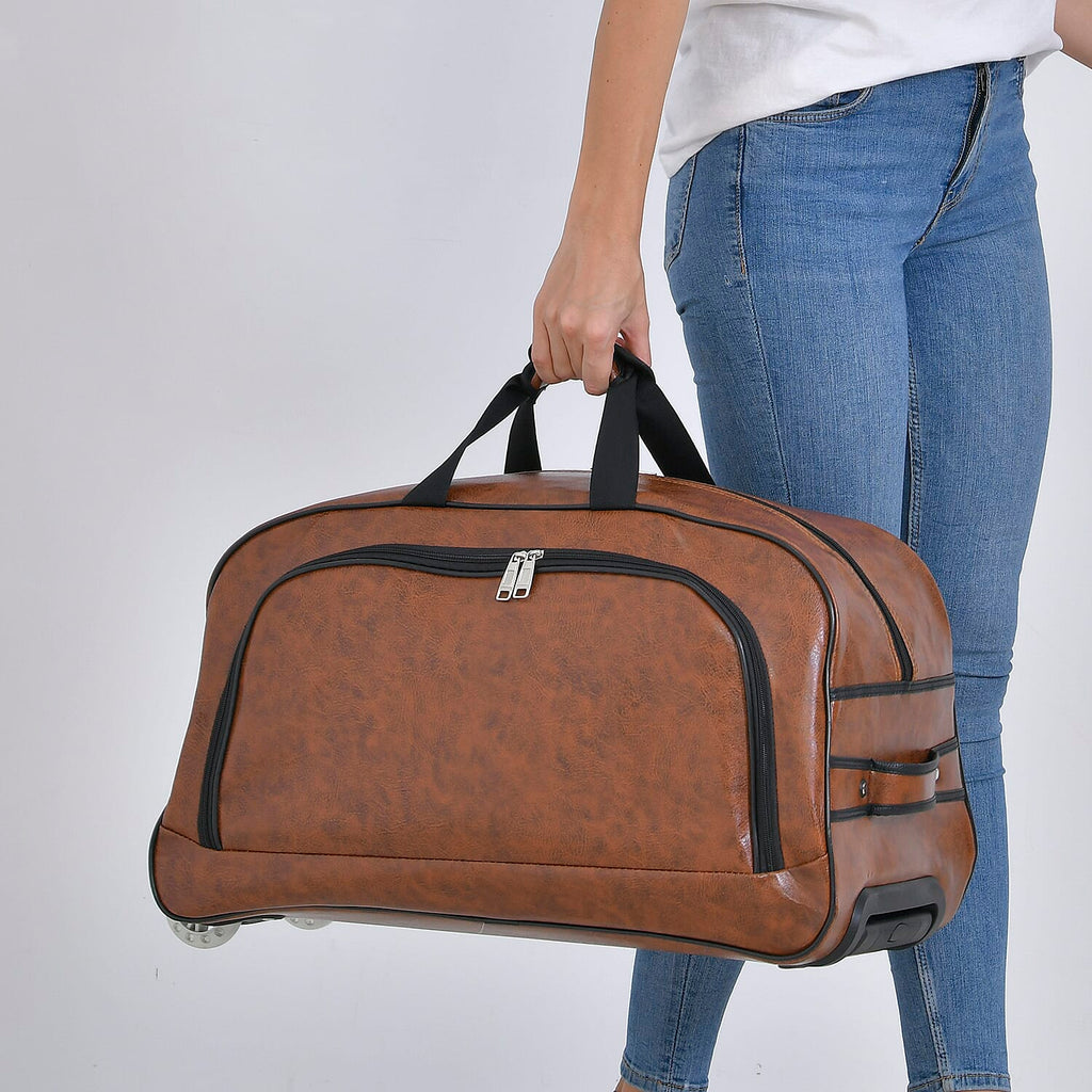 Passage Leatherette Travel Bag with Adjustable Handle - Wheel - Dark Brown