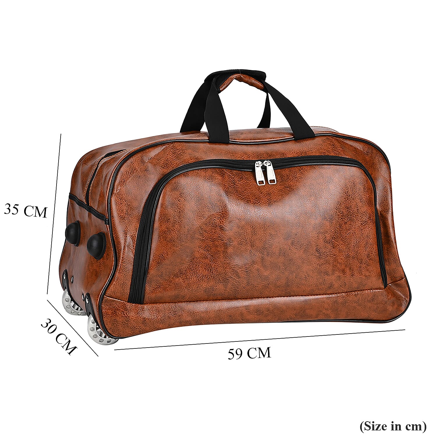 Passage Leatherette Travel Bag with Adjustable Handle - Wheel - Dark Brown