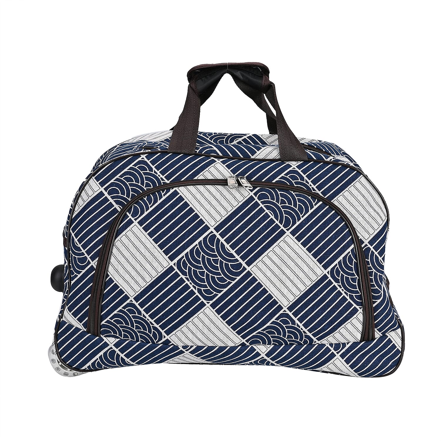 Passage Stripe Pattern Travel Bag with Adjustable Handle - Wheel - Black - White