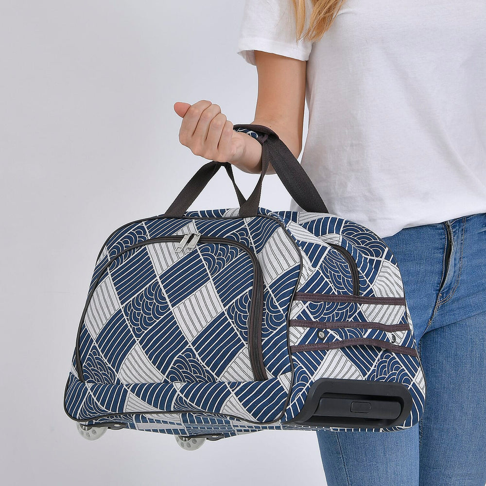 Passage Stripe Pattern Travel Bag with Adjustable Handle - Wheel - Black - White