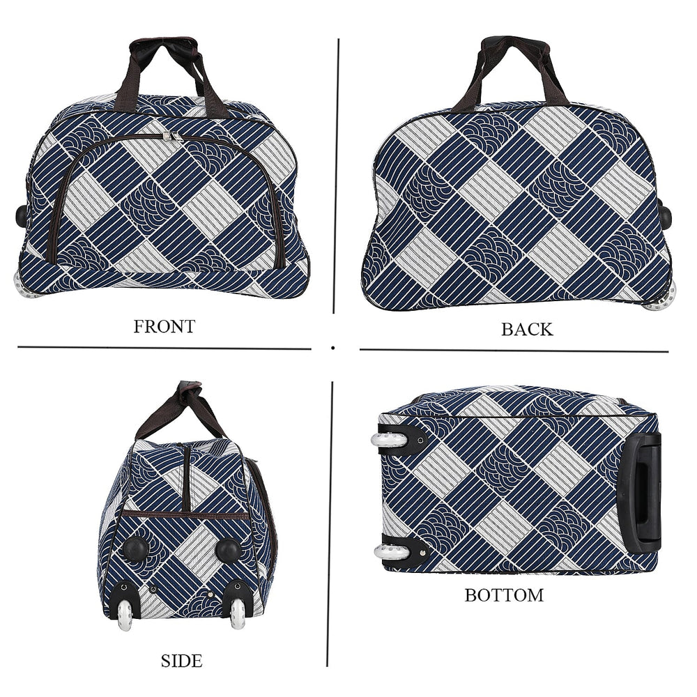 Passage Stripe Pattern Travel Bag with Adjustable Handle - Wheel - Black - White