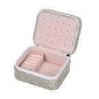 Sparkling Crystal Studded Sequin Patterned Velvet Jewellery Box (Size 12x10x6 cm) - Silver