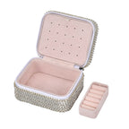 Sparkling Crystal Studded Sequin Patterned Velvet Jewellery Box (Size 12x10x6 cm) - Silver