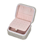Sparkling Crystal Studded Sequin Patterned Velvet Jewellery Box (Size 12x10x6 cm) - Silver