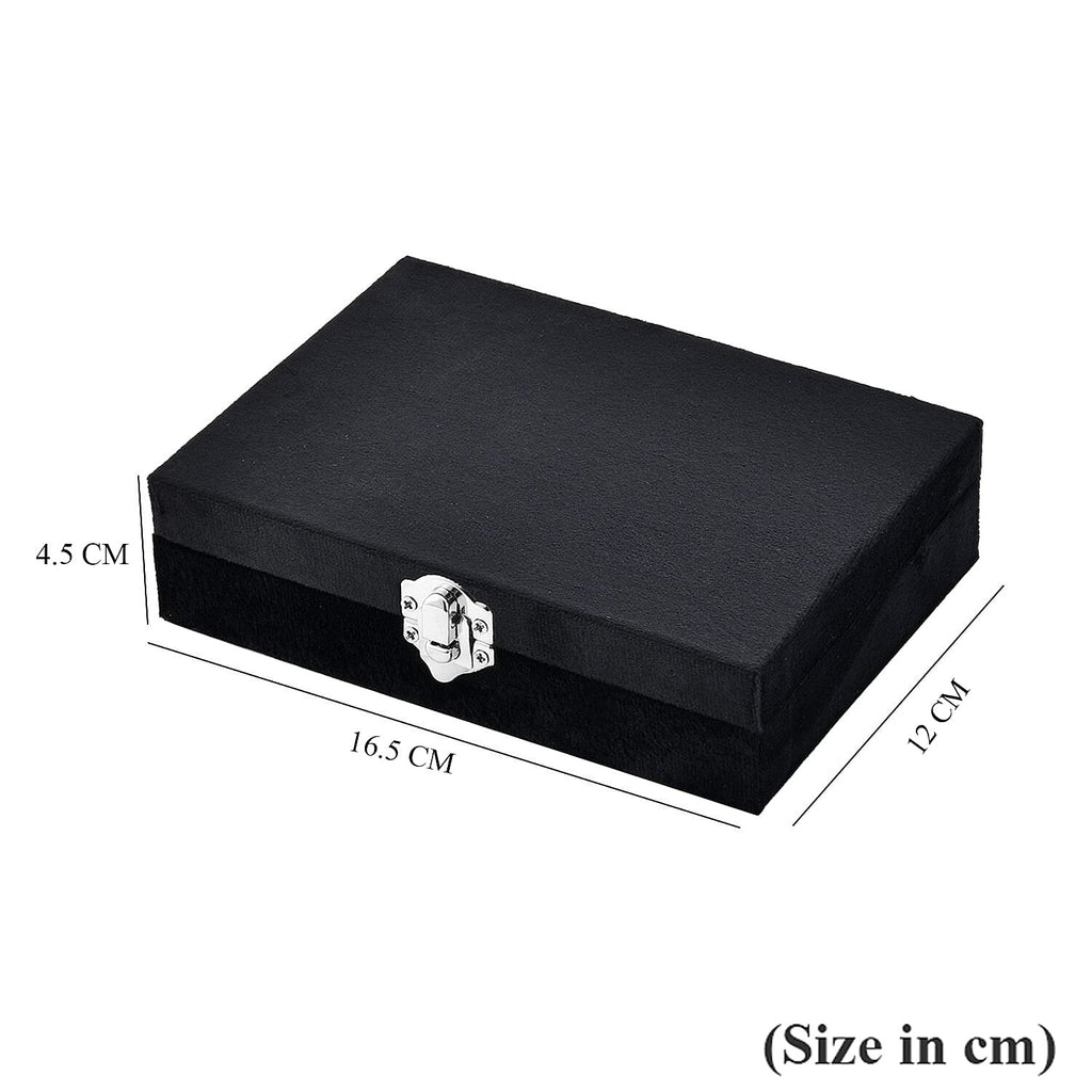 Velvet Patterned Jewellery Box with Six-Piece manicure set (Size 16x12x4 cm) - Black