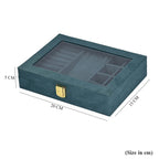 Velvet Solid Colour Jewellery Box with Transparent Window (Size 20x15x5 cm) - Dark Aquamarine