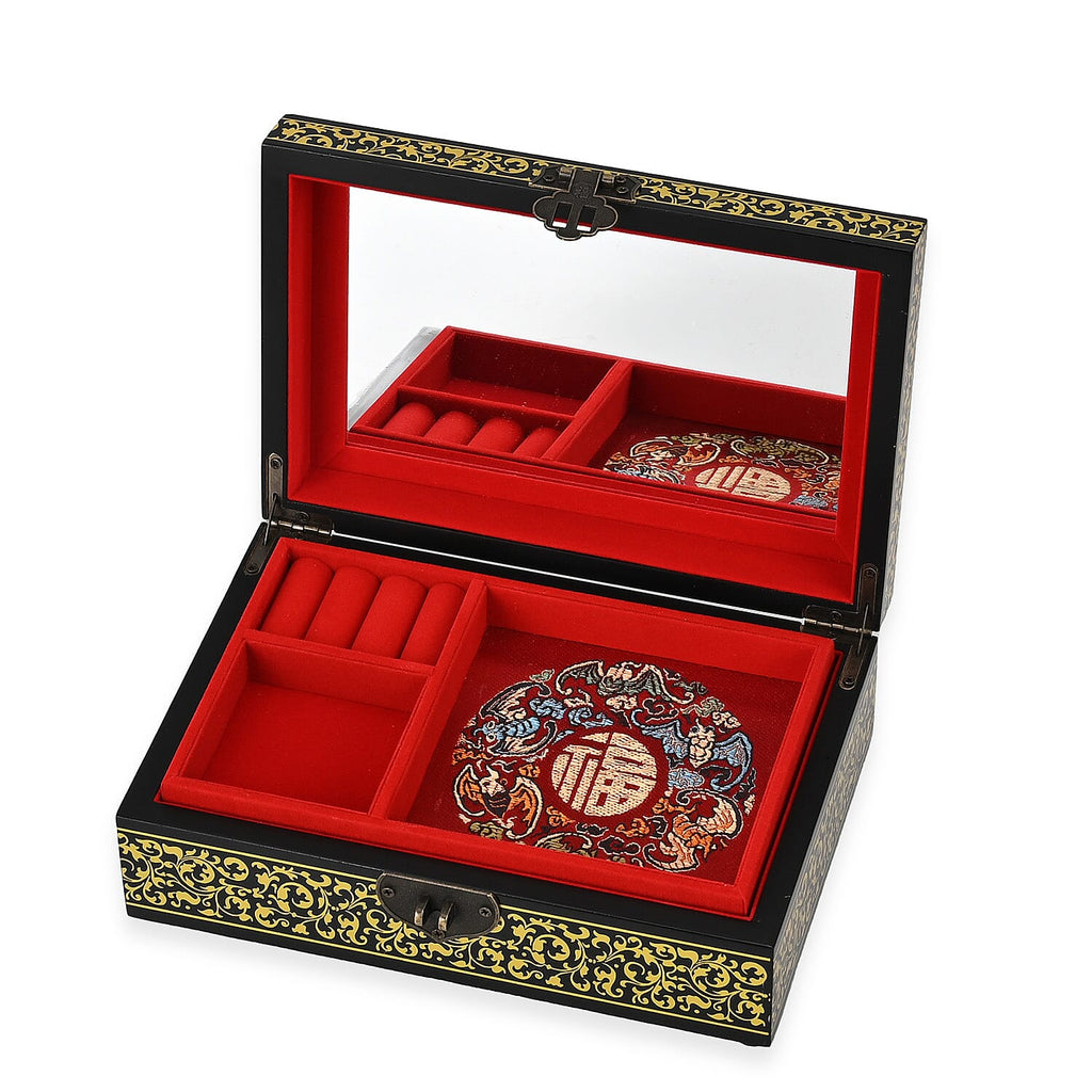 Patterned Jewellery Box (Size 21x14x7 cm) - Black & Black