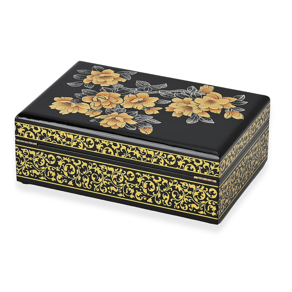Patterned Jewellery Box (Size 21x14x7 cm) - Black & Black