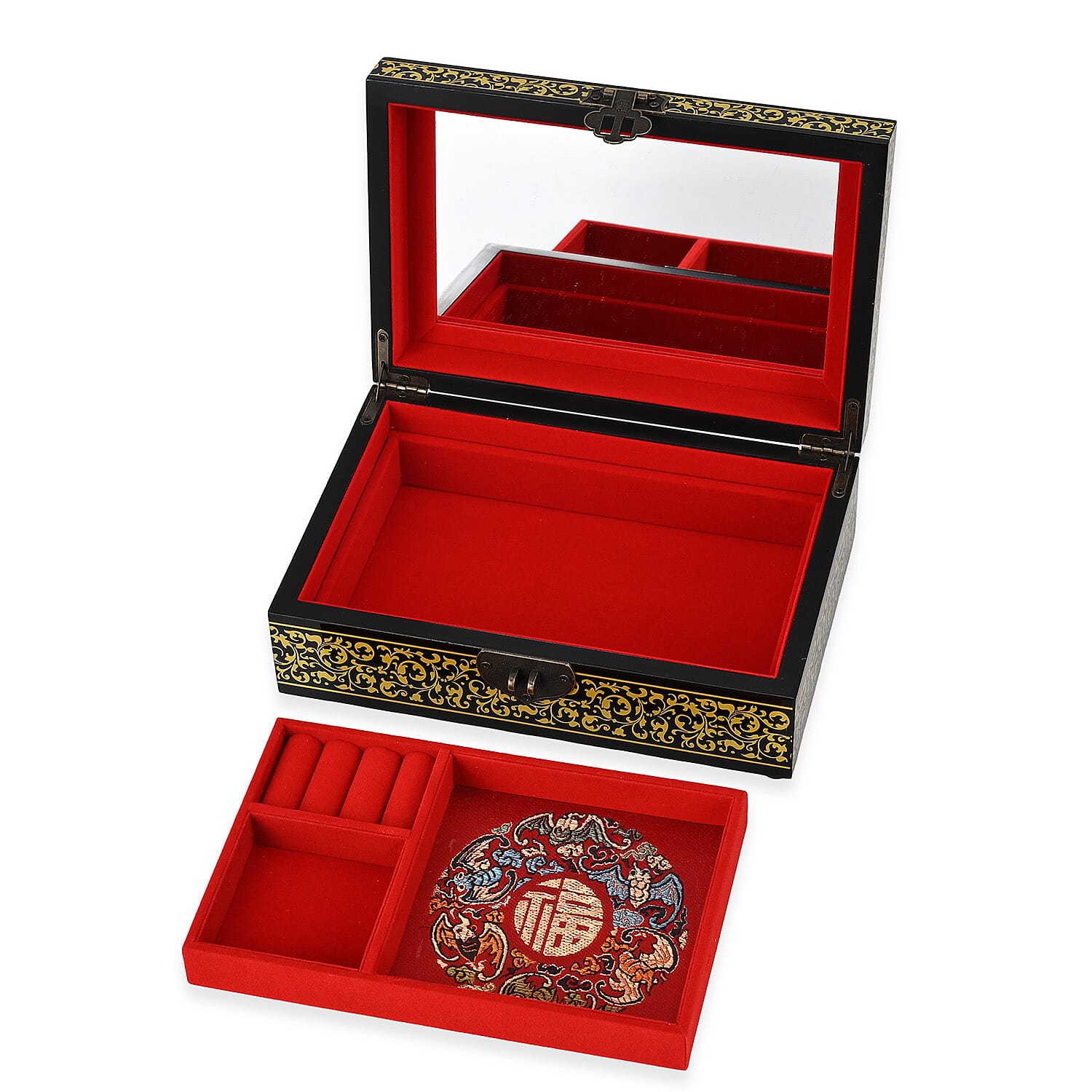Patterned Jewellery Box (Size 21x14x7 cm) - Black & Black