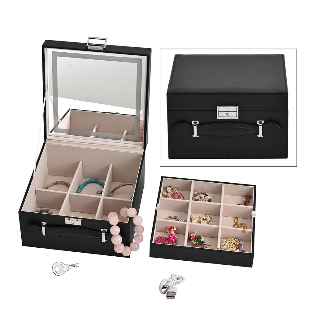 LIQUIDATION DEAL - Multi-Purpose Vanity Box with LED Mirror - Black
