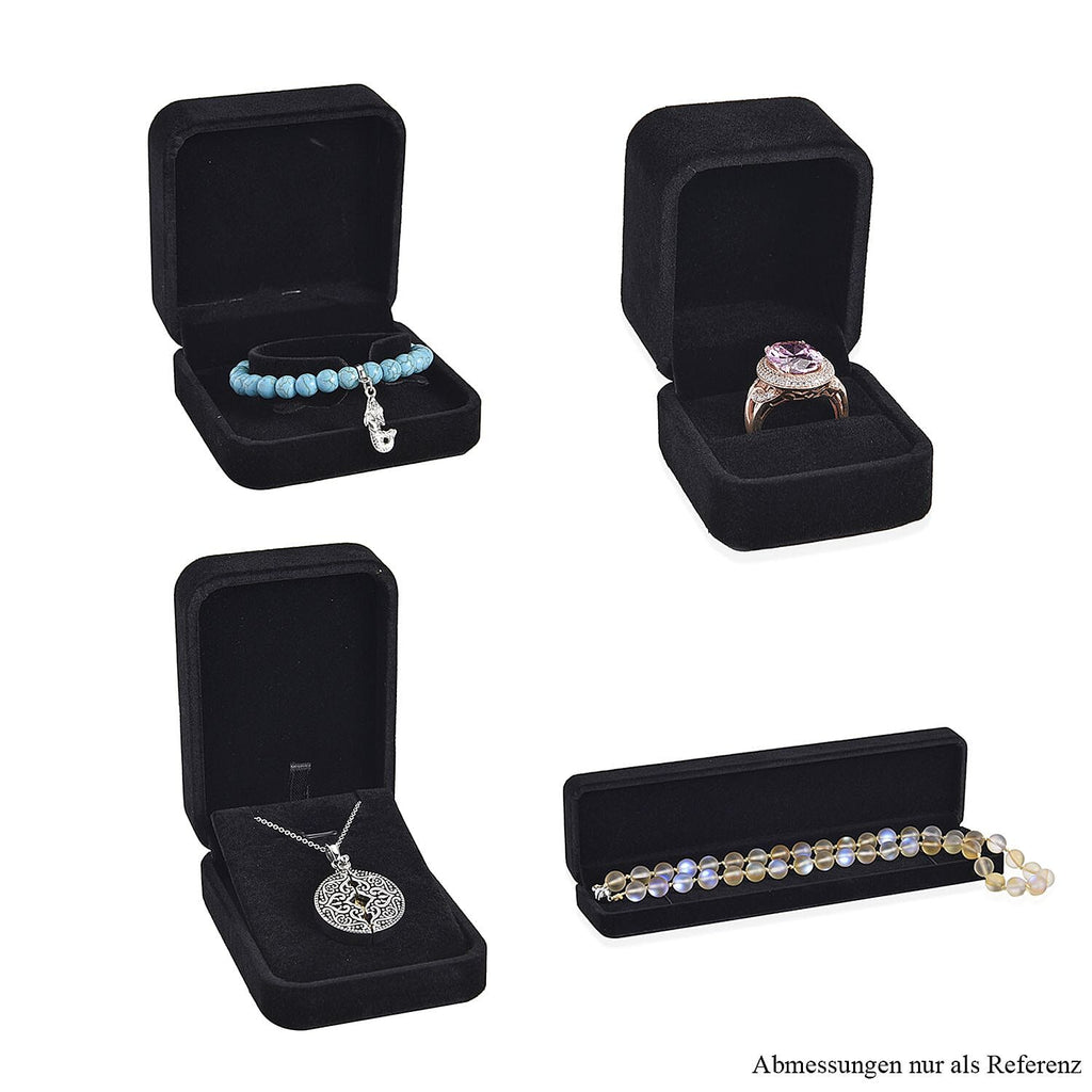 4 Piece Set - Velvet Jewellery Box (Inc. Ring Box, Pendant Box, Bracelet Box & Long Chain Box) - Black