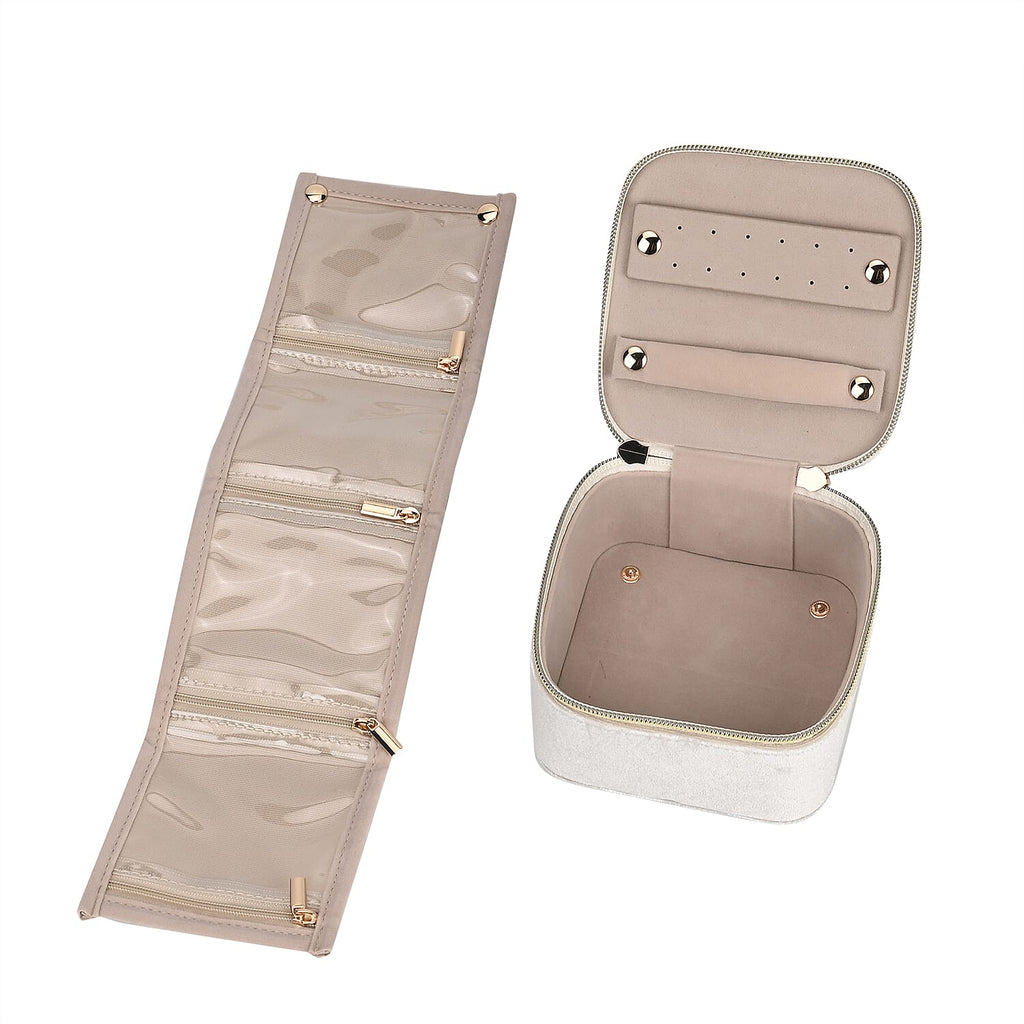 Velvet Jewellery Organiser (Size 12x12x7 cm) - Cream
