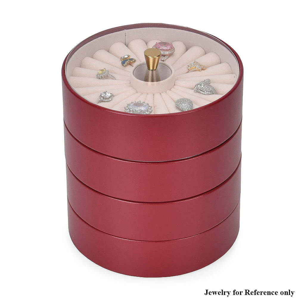 Patterned  4 Layer Stackable Jewellery Organiser (Size 15x15x16 cm) - Wine Red