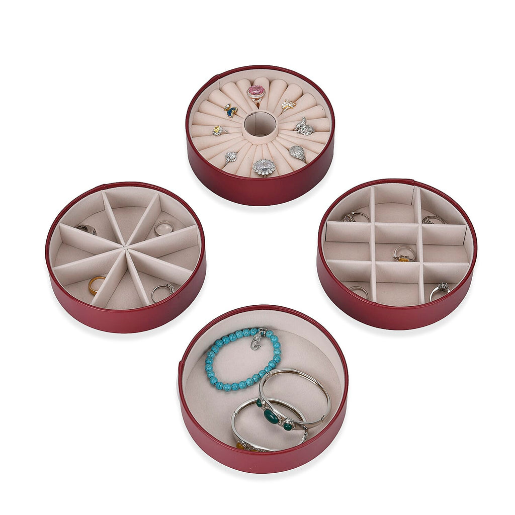 Patterned  4 Layer Stackable Jewellery Organiser (Size 15x15x16 cm) - Wine Red