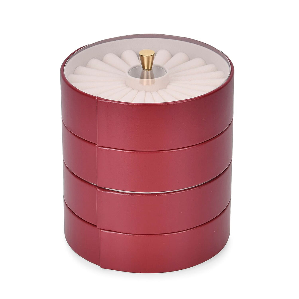 Patterned  4 Layer Stackable Jewellery Organiser (Size 15x15x16 cm) - Wine Red