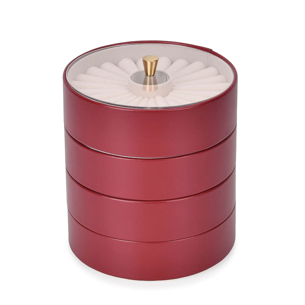Patterned  4 Layer Stackable Jewellery Organiser (Size 15x15x16 cm) - Wine Red