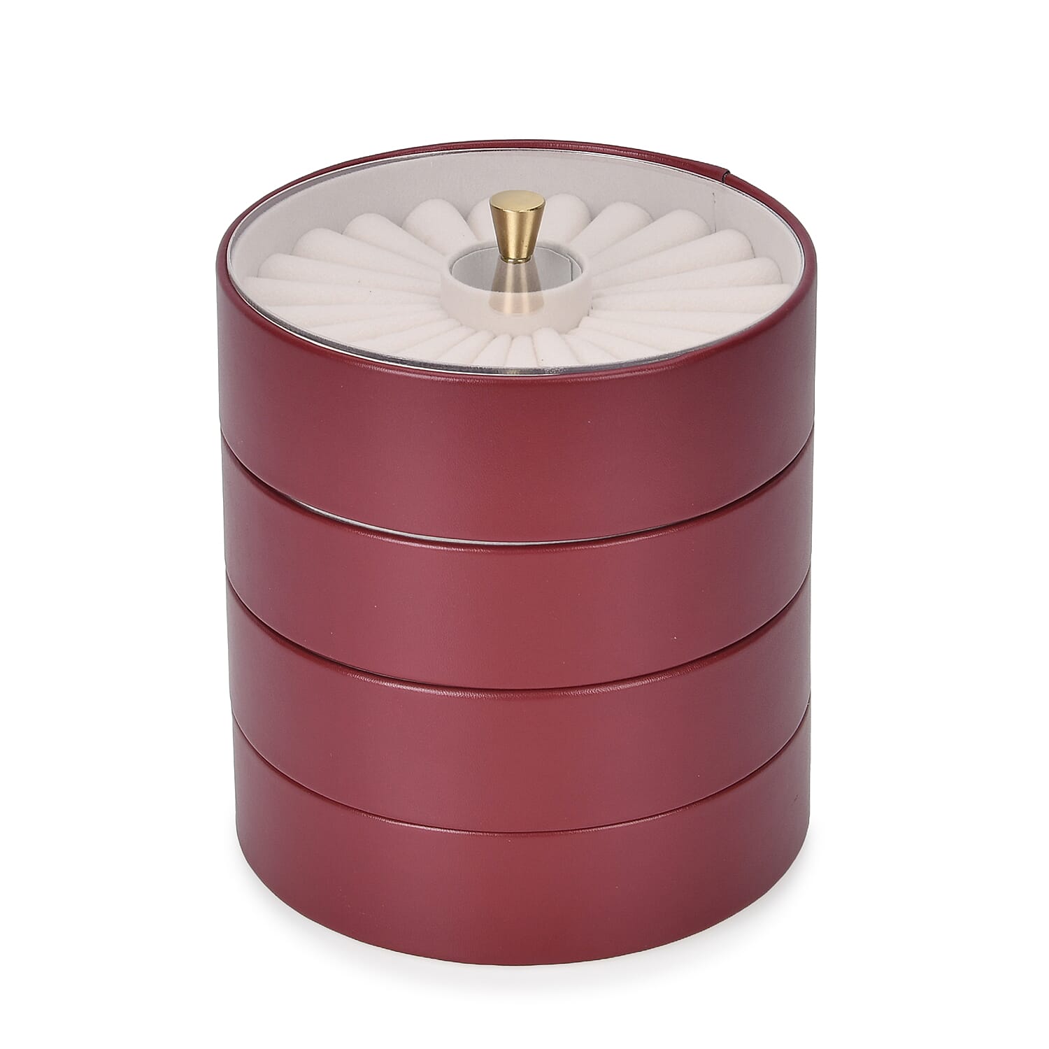 Patterned  4 Layer Stackable Jewellery Organiser (Size 15x15x16 cm) - Wine Red