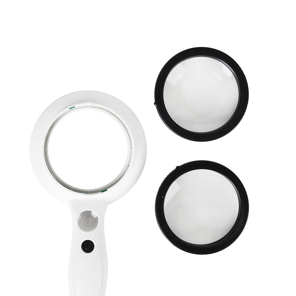 LED Handheld Interchangeable Magnifying Glass (3 x AAA Battery not inc.) - White