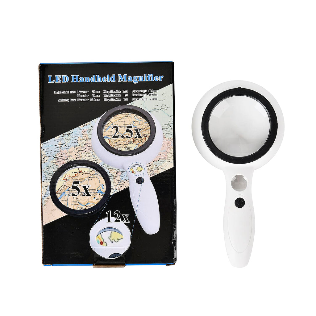 LED Handheld Interchangeable Magnifying Glass (3 x AAA Battery not inc.) - White