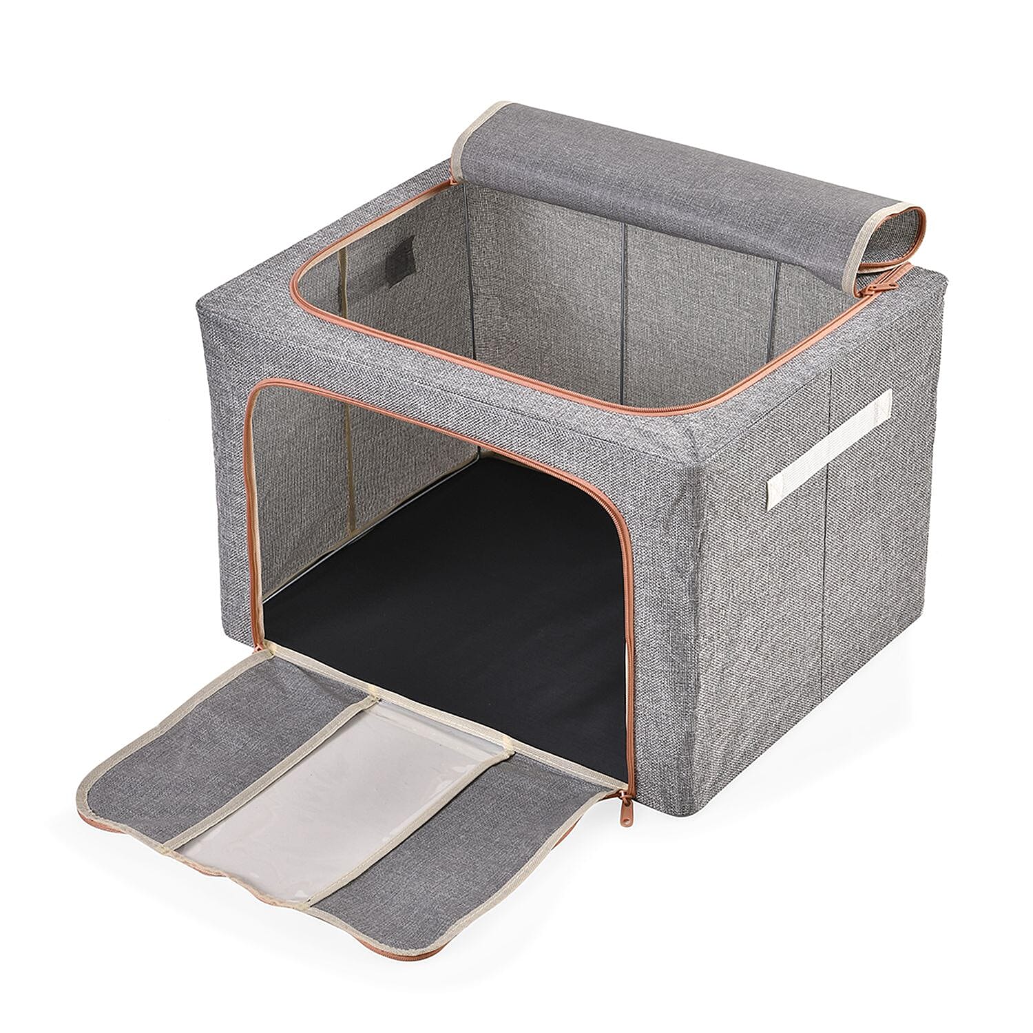Set of 2 Faux Linen Storage Box with Metal Frame (Size 50x40x32 cm) - Grey