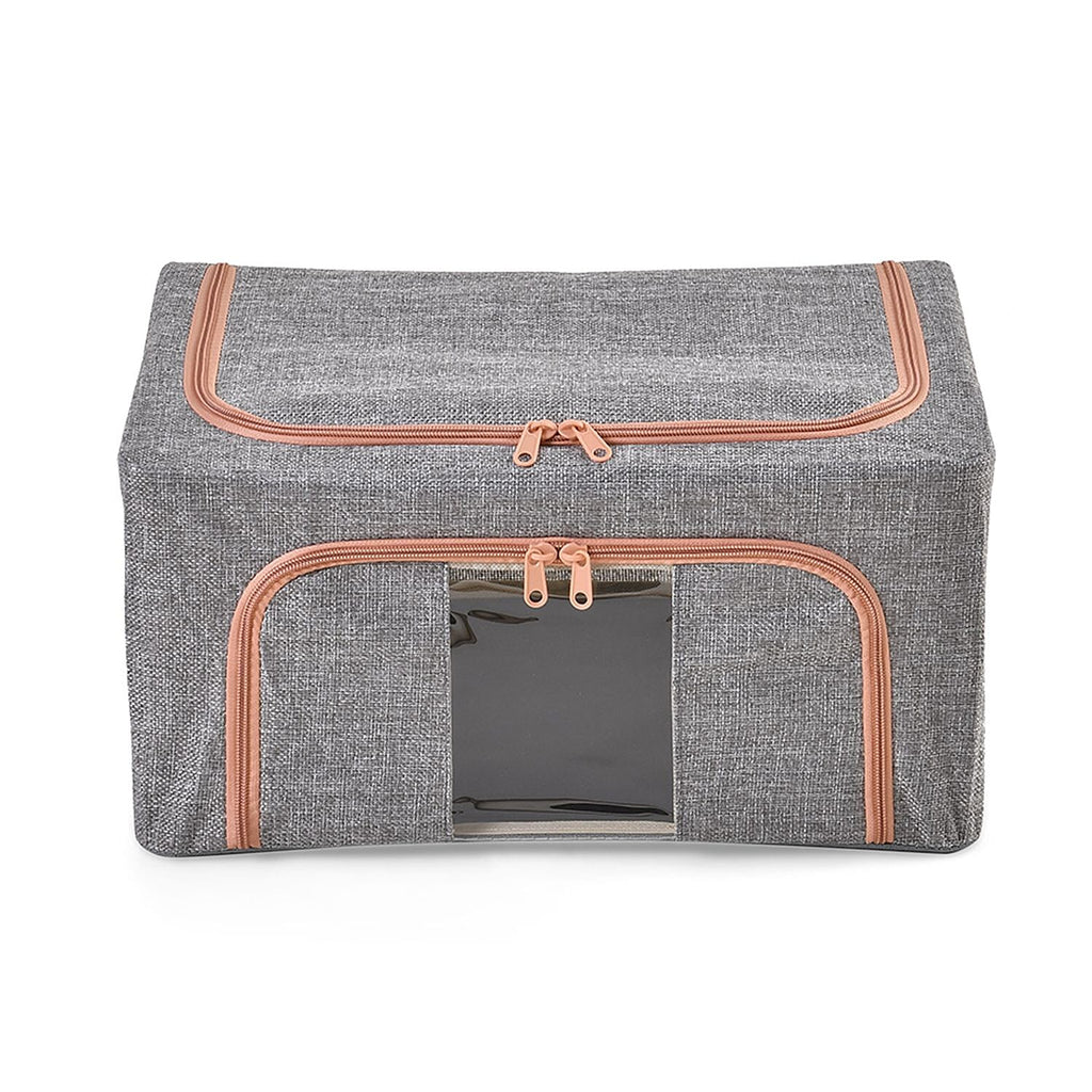 Set of 2 Faux Linen Storage Box with Metal Frame (Size 50x40x32 cm) - Grey