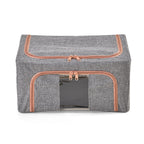 Set of 2 Faux Linen Storage Box with Metal Frame (Size 50x40x32 cm) - Grey