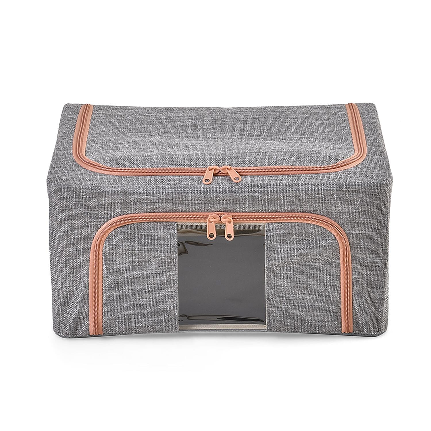 Set of 2 Faux Linen Storage Box with Metal Frame (Size 50x40x32 cm) - Grey