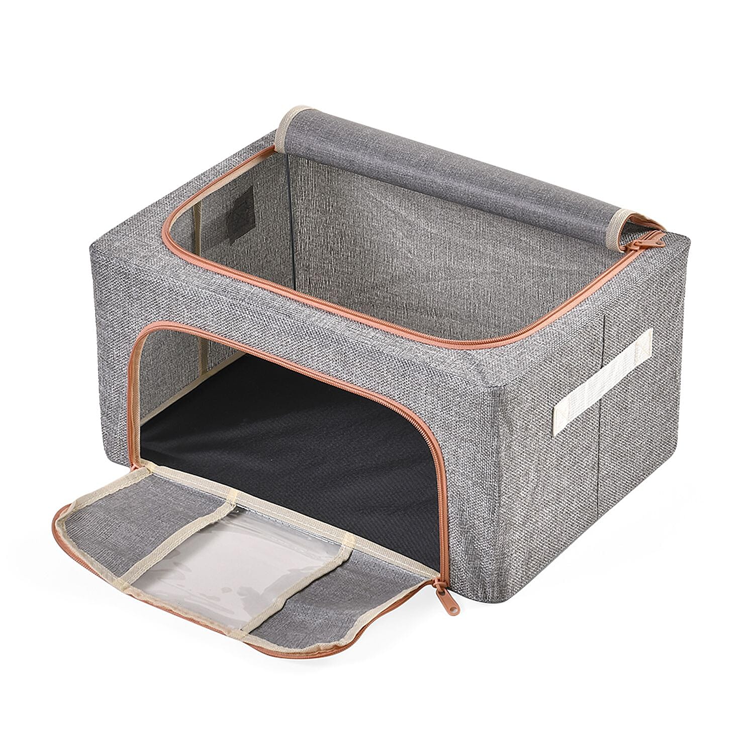 Set of 2 Faux Linen Storage Box with Metal Frame (Size 50x40x32 cm) - Grey