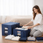 Set of 3- Foldable Oxford Fabric Storage Box with 3 window - Light Yellow