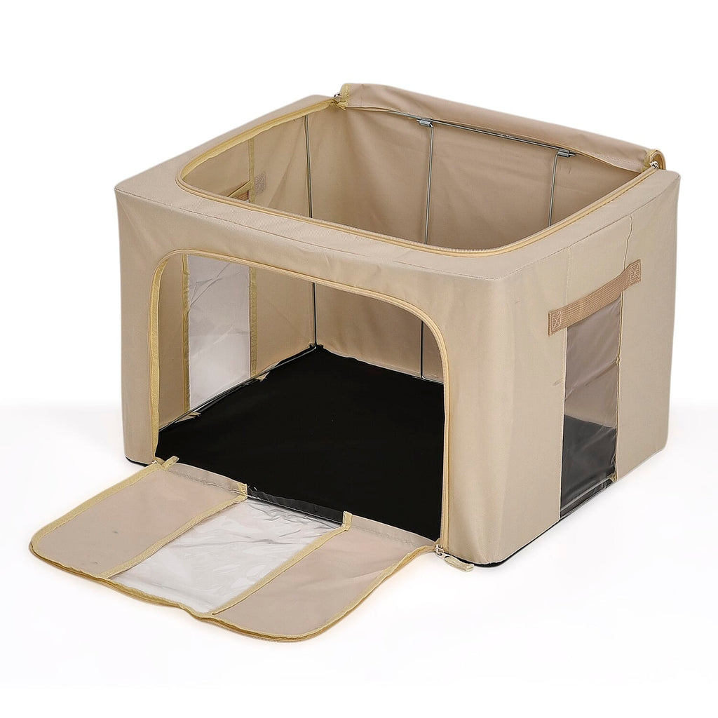 Set of 3- Foldable Oxford Fabric Storage Box with 3 window - Light Yellow