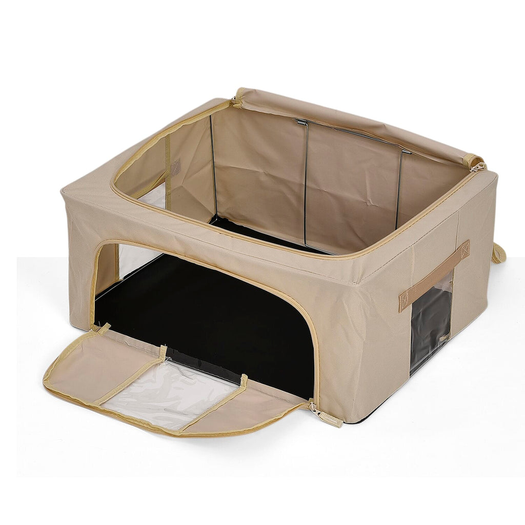 Set of 3- Foldable Oxford Fabric Storage Box with 3 window - Light Yellow