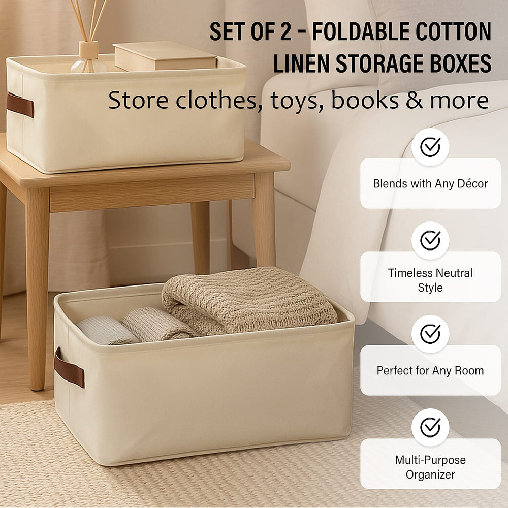 Set of 2- Collapsible Storage Box (Size 45x28x20cm) - Cream