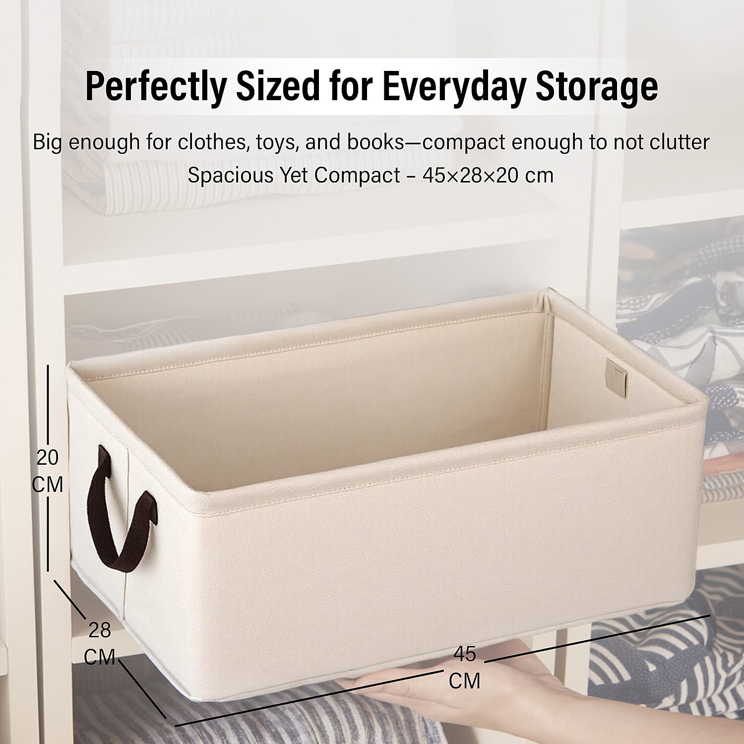 Set of 2- Collapsible Storage Box (Size 45x28x20cm) - Cream