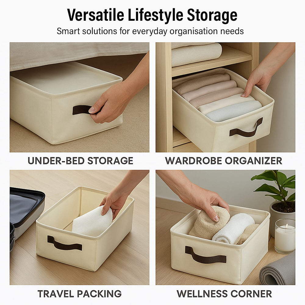 Set of 2- Collapsible Storage Box (Size 45x28x20cm) - Cream