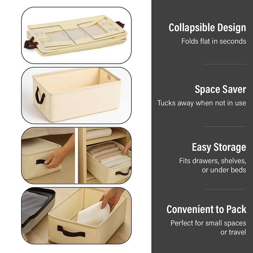 Set of 2- Collapsible Storage Box (Size 45x28x20cm) - Cream