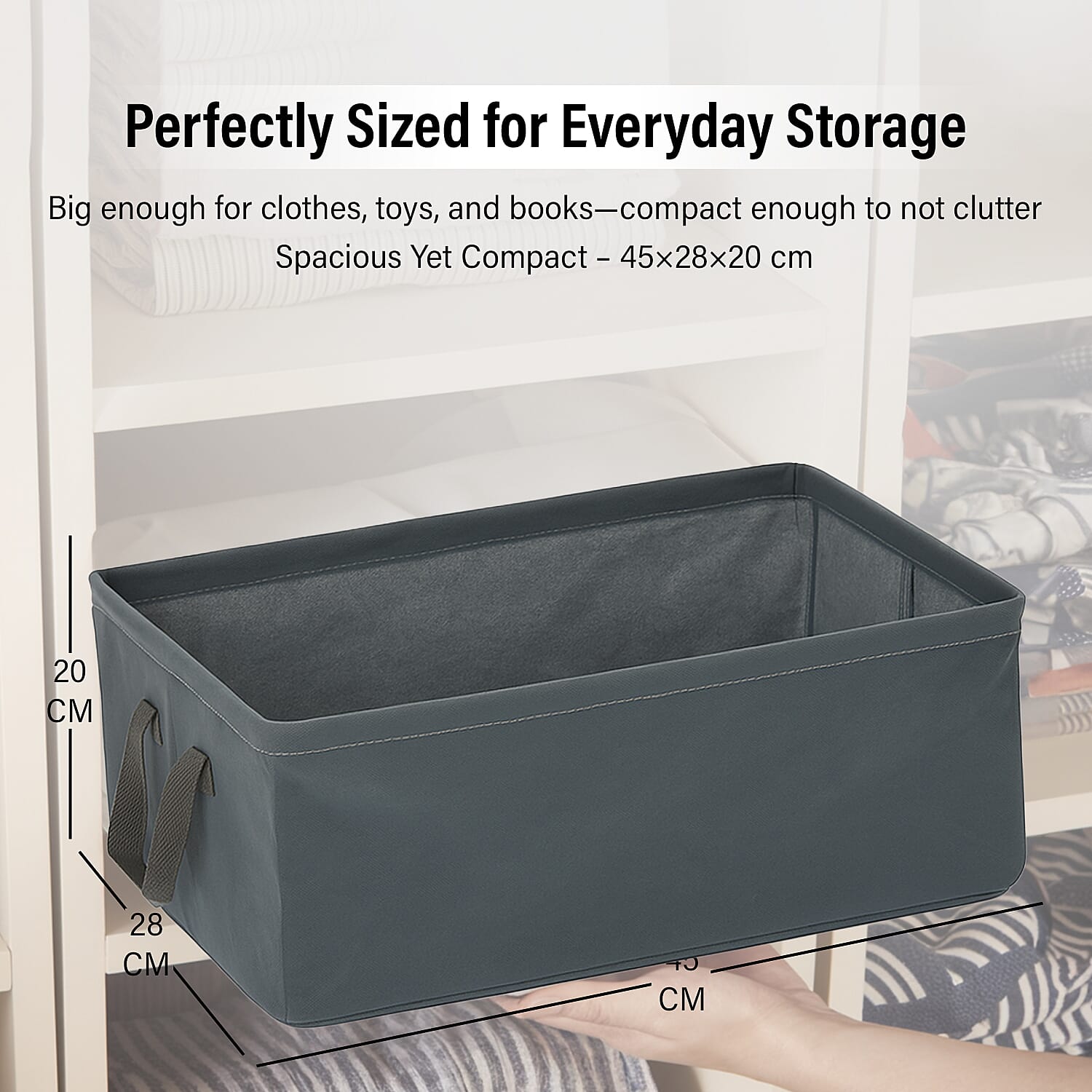 Set of 2- Collapsible Storage Box (Size 45x28x20cm) - Grey