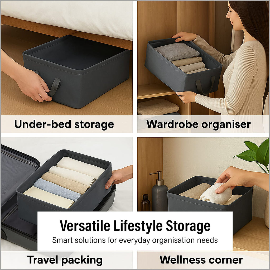 Set of 2- Collapsible Storage Box (Size 45x28x20cm) - Grey