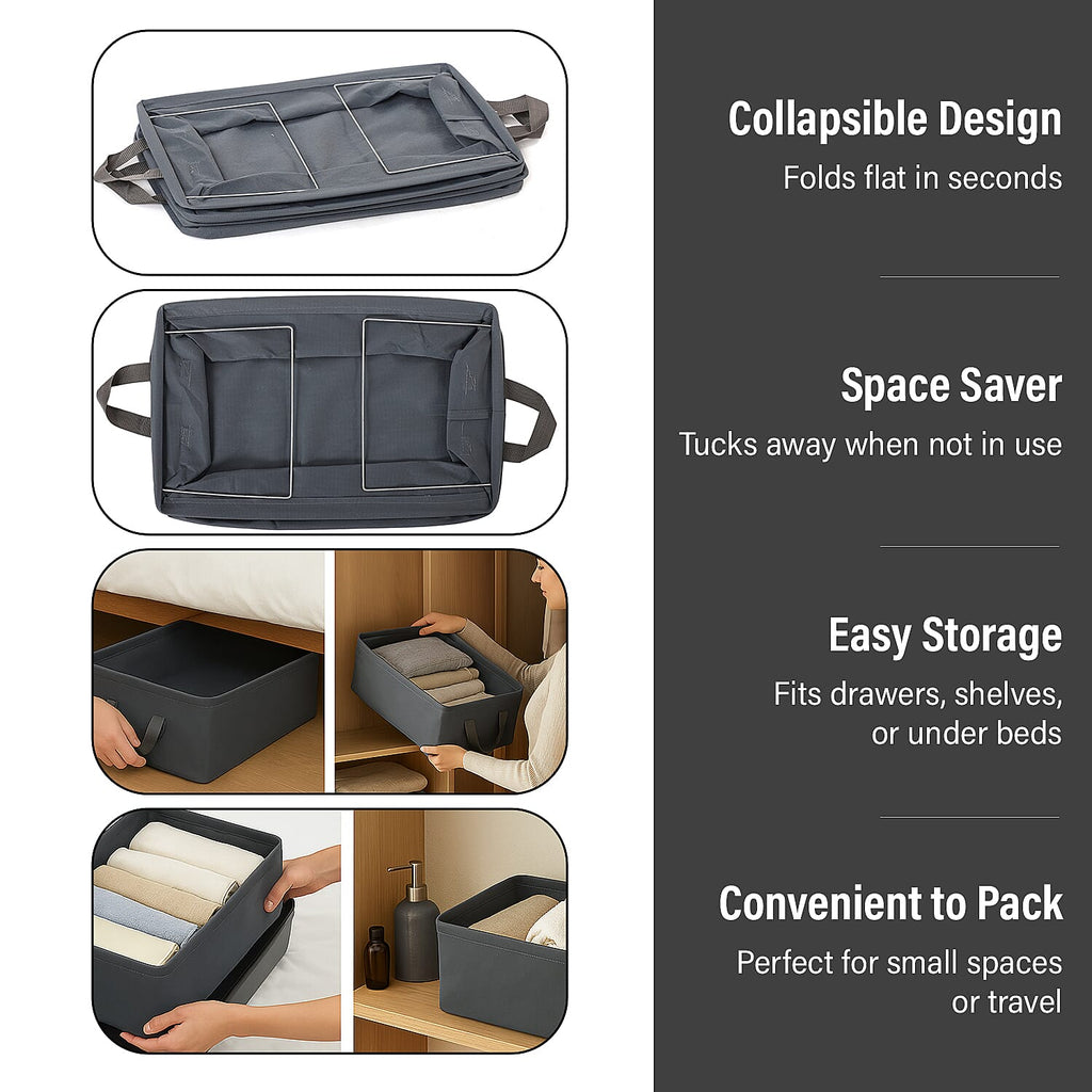 Set of 2- Collapsible Storage Box (Size 45x28x20cm) - Grey