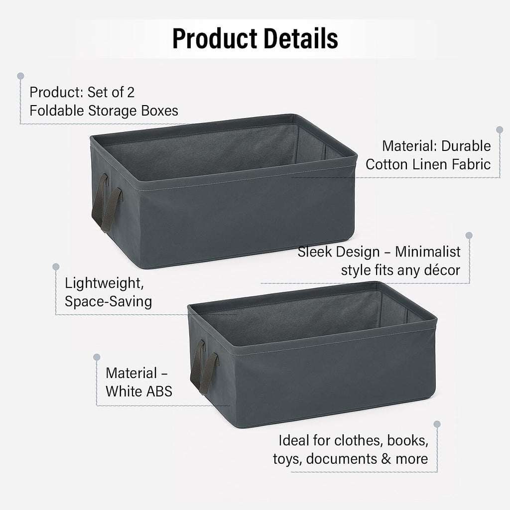 Set of 2- Collapsible Storage Box (Size 45x28x20cm) - Grey